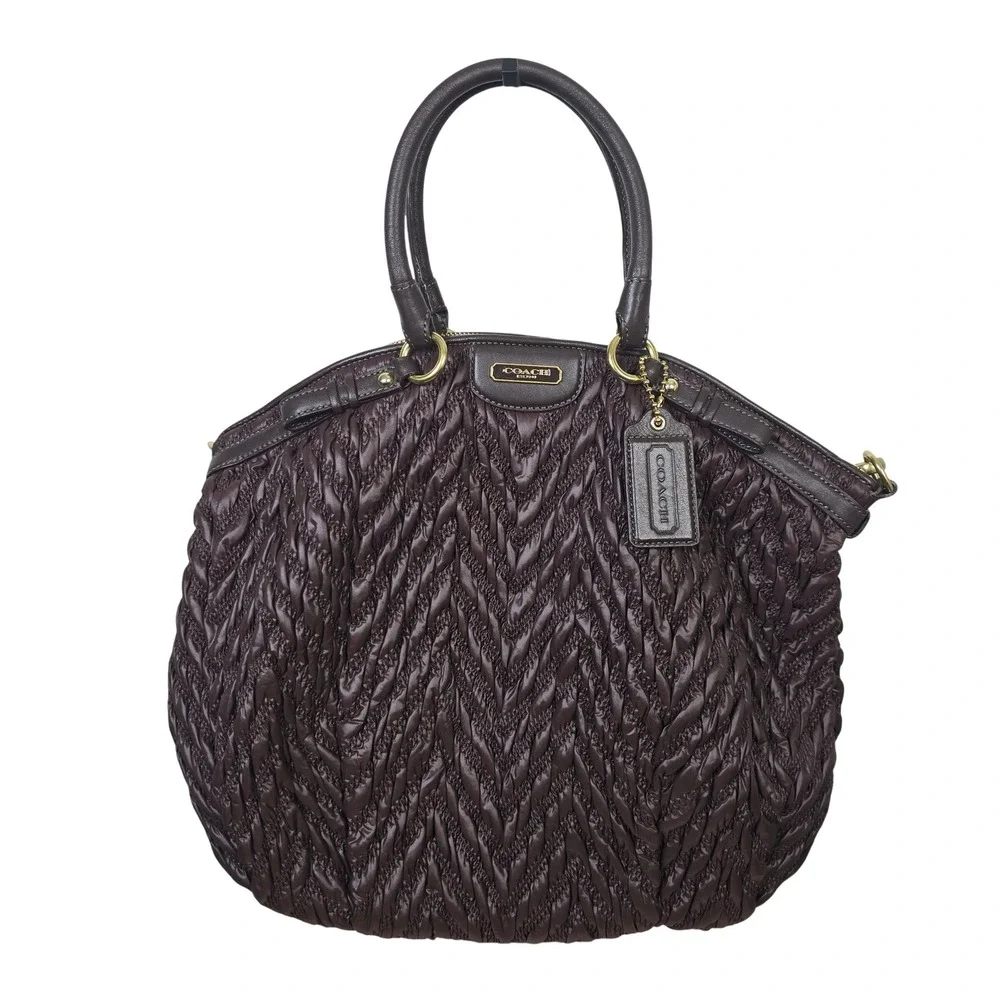 Coach Madison Nylon Lindsey Satchel Mahogany Brown Quilted Bag F18634 NWT